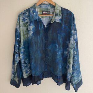 JOHNNY WAS Pete & Greta Watercolor Silk Print Blouse: Medium (Runs Large): NWOT!